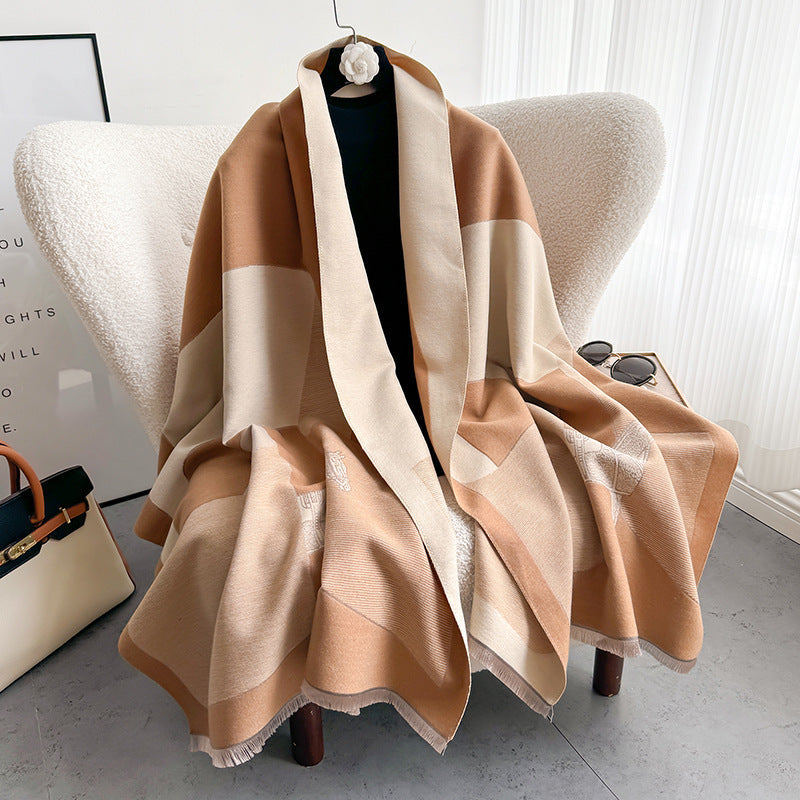 24 autumn and winter explosive stitching horse scarf women Korean style fashion warm all-match imitation cashmere neck thick premium feel